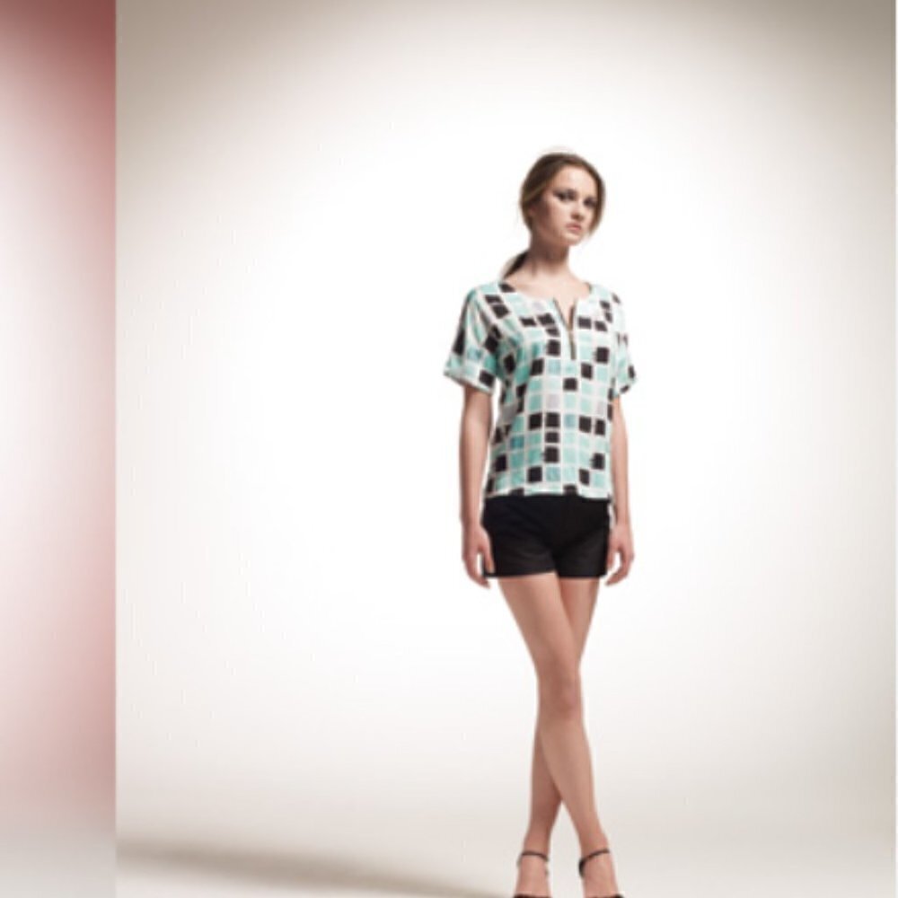 Uniqlo sz L Shipley & Halmos Collab Geometric Print Short Sleeve Top Women's